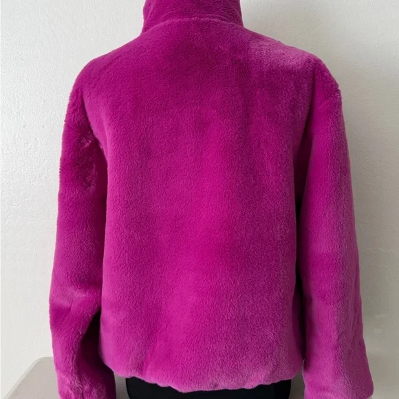 Nike Sportswear Faux Fur Swoosh Jacket Velvet Magenta and black